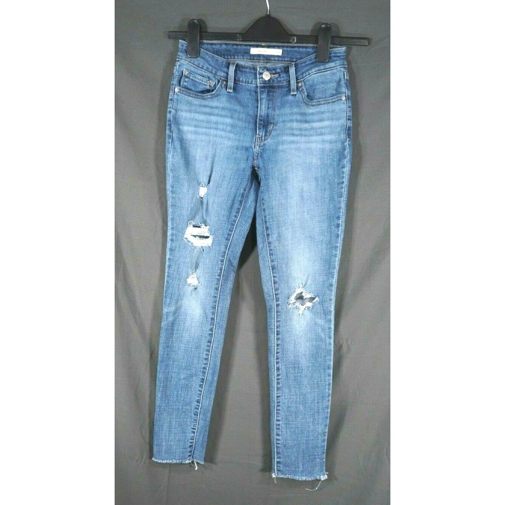 LEVI'S 711 Distressed Jeans DENIM Skinny Ankle DESTROYED Cut-Off Hem STRETCH 26
